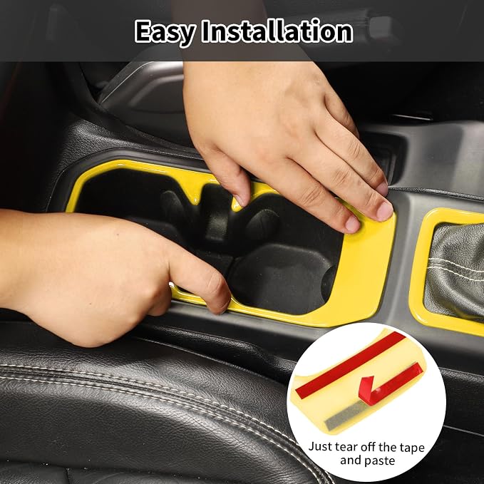 6PCS Interior Trim Kit Fit for 2018-2024 Jeep Wrangler JL JLU & Jeep Gladiator JT,Center Console Rear Outlet Window Switch 4W Drive Gear Shift Cup Holder Trim Cover(Yellow)