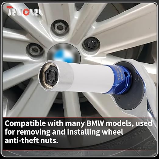 055 Wheel Locking Nut Key Compatible with BMW Series, (Socket OD 27mm - ID 25mm), Wheel Lock Nut Socket Adapter, Wheel Anti-Theft Lug Nut Removal Tool, Anti-Theft Screw Remover