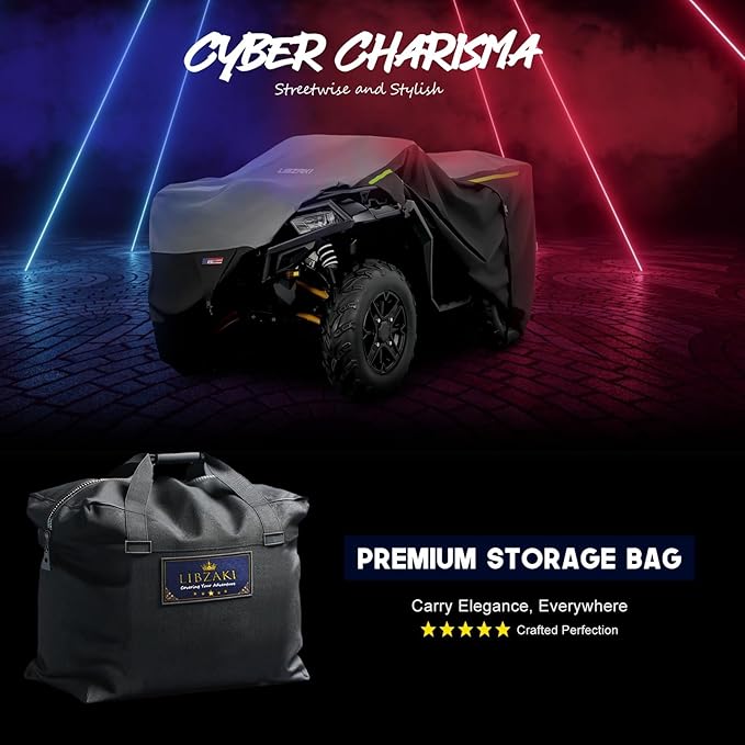 600D ATV Cover - Waterproof Heavy Duty Trailerable 4 Wheeler Quad Cover - All Season Weather Proof Outdoor UV Protection for Polaris Kawasaki Yamaha Suzuki Can-Am - Black/Gray