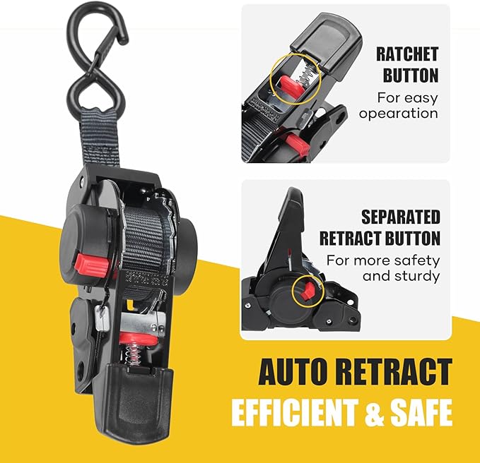 Ayaport Retractable Ratchet Straps 1 inch x 6ft Bolt-on Tie Down Straps to Trailer - 1410lbs Break Strength, Heavy Duty Trailer Strap for Cargo, Boat, Jet Ski, Motorcycles, ATV