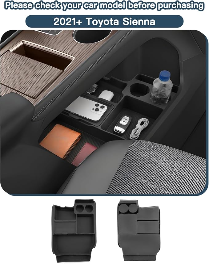 Ruiya 2026 Sienna Lower Console Organizer for 2021-2026 Toyota Sienna Accessories Silicone Material with Cup Holder Under Console Organizer Compatible with 2021-2025 2026 Toyota Sienna