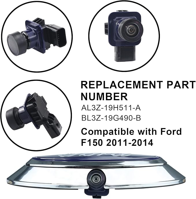 Tailgate Emblem Backup Camera Rear View Back Up Camera Kit Compatible with F-150 2011-2014 Reversing Parking Assist Camera Repalcement Kit AL3Z-19H511-A,BL3Z-19G490-B