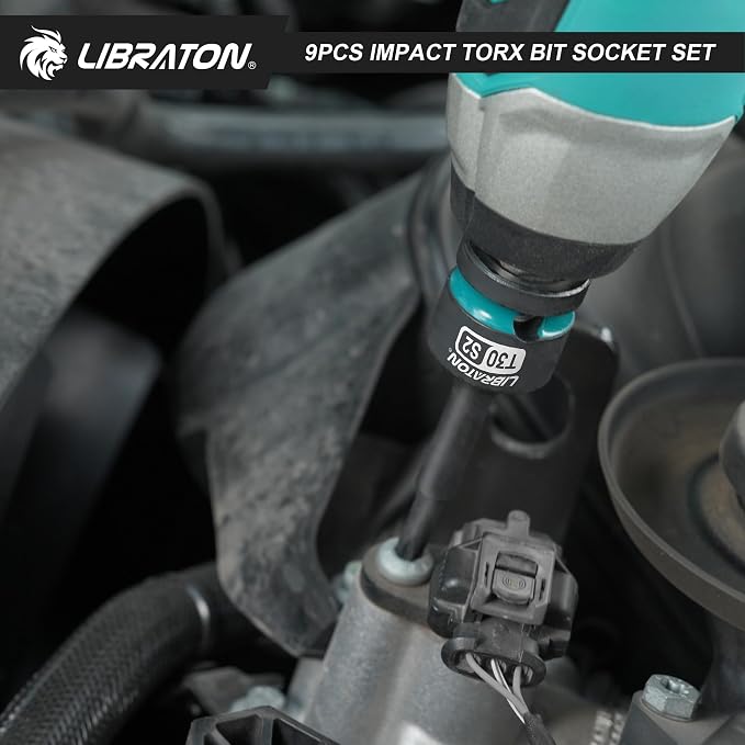 LIBRATON Impact Torx Bit Socket Set, 1/2" Drive, S2 Steel, 9PCS Impact Star Bit Socket Set (T30-T80), High Impact Torx Sockets, XPE Storage, Professional Mechanic and Automotive Repair
