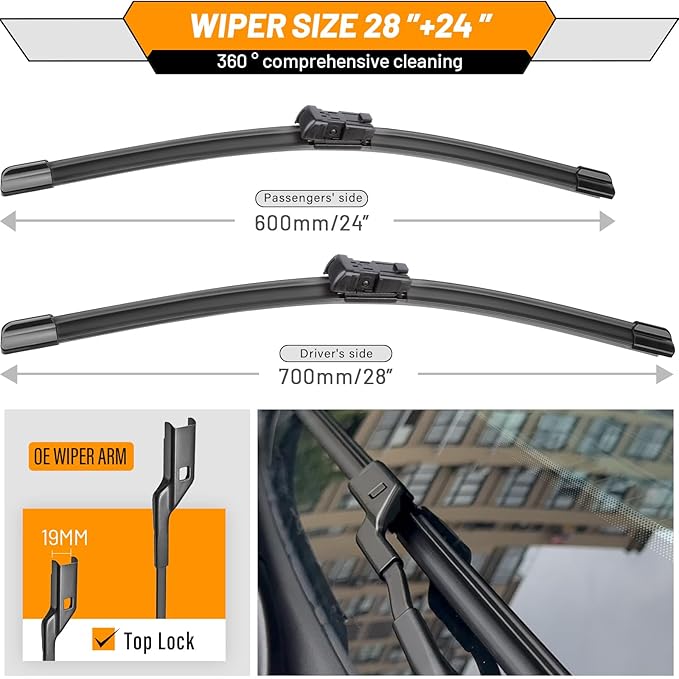 AUTOBOO 28"+24" Windshield Wiper Blade Replacement for Chevy Cruze 2021-2017 Honda Civic Coupe 2006-2011 -Original Factory Quality (Pack of 2)