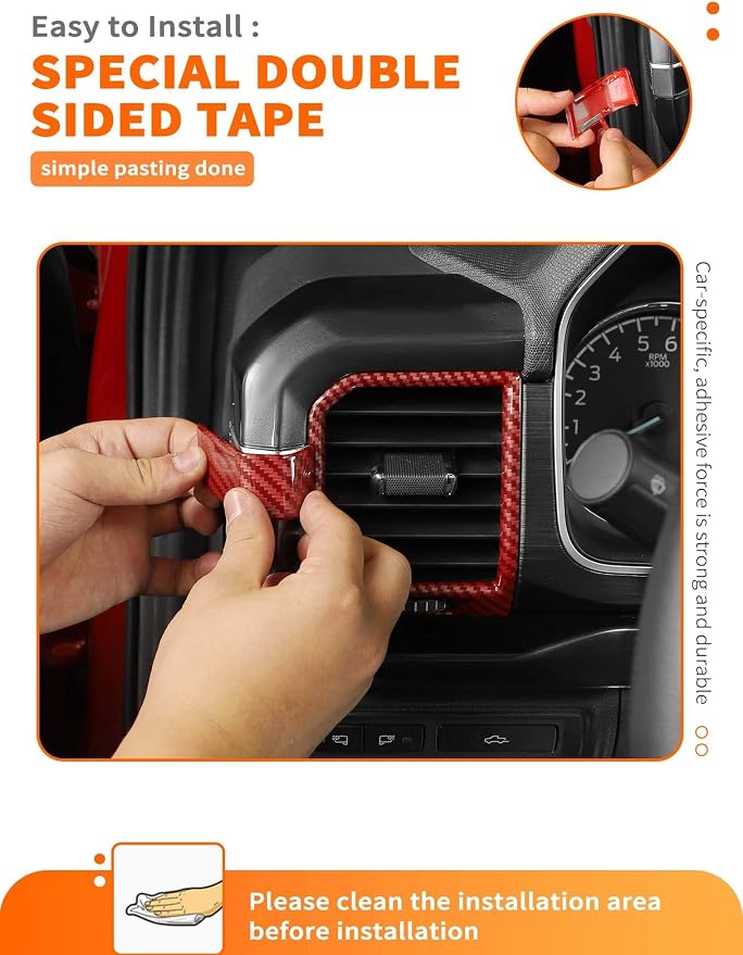 Savadicar Red Carbon Fiber Interior Accessories - Ac Vent Trim Cover for Ford F150 (2021-present) - Premium Texture Interior Decor Upgrade Option, 4-Piece Set