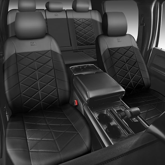 CAR PASS Memory Foam Leather Seat Covers, Waterproof Nappa Leather Car Seat Covers Front Seats Universal Fit for Cars,SUV,Truck Seat Covers Thick 3D Foam Comfortable, Airbag Compatible Black Gray