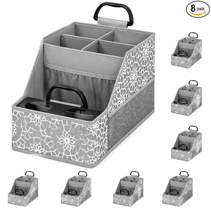 CROS 8 Pack Car Seat Organizer with Metal-Reinforced Cup Holders, 12 Storage Compartments Backseat Car Organizer, Travel Essentials for Kids Toys & Snacks, Non-Slip Seat Storage for SUV, Truck, Print