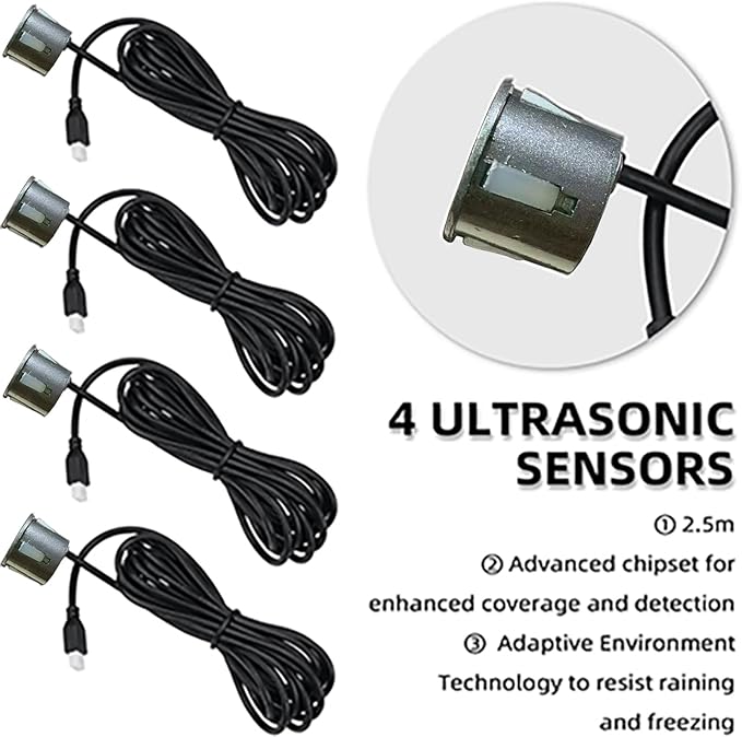 LCD Parking Sensor Kit - Displays Data on Original Screen, Easy Rear Installation, Compatible with CVBS Cameras (Not for AHD), 18 Probe Colors to Match Any Vehicle（Darkgrey）