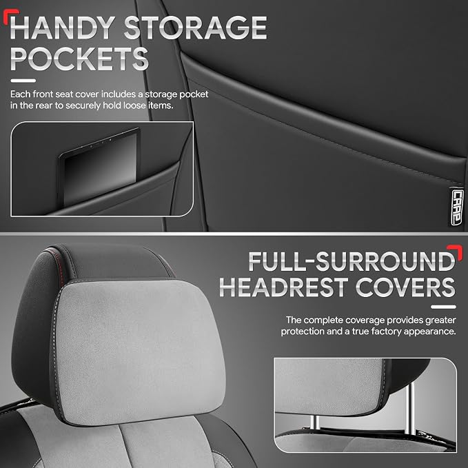 Voris Series Front Row Set Seat Covers Universal for Cars Trucks SUV, Grey, CA-SC-VORIS-F-GY