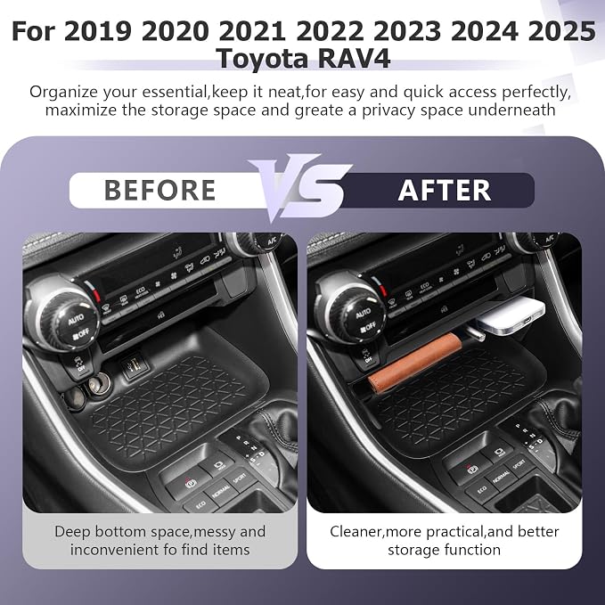 LUWU for 2025 Toyota RAV 4 Accessories Compatible with 2019 2020 2021 2022 2023 2024 2025 Toyota RAV 4 Front Center Console Organizer Armrest Console Secondary Storage Box Insert Tray ABS Material