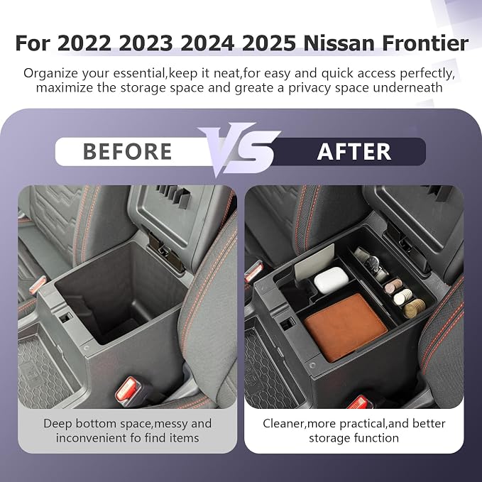 LUWU 2025 2026 Frontier Center Console Organizer for 2022 2023 2024 2025 2026 Nissan Frontier Accessories Armrest Console Storage Box Insert Tray ABS Material White-trim