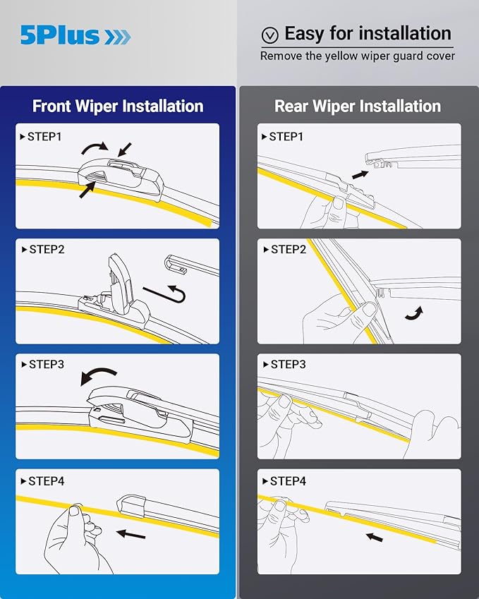 5 PLUS Wiper Blades Replacement For TOYOTA RAV4 2024 2023 2022 2021 2020 2019(Set of 3), 26 Inch + 16 Inch Wiper Blades with 12 Inch Rear Wiper Blade, All-Season OEM Quality Windshield Wipers
