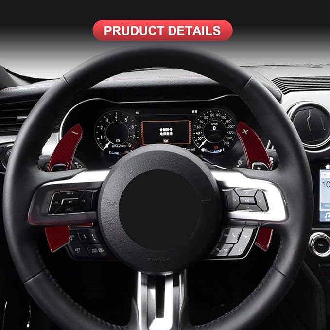 Steering Wheel Accessories Shift Paddle Shifter Extension Red Carbon Fiber Trim Cover compatible with FORD MUSTANG 2015 2016 2017 2018 2019 2020 2021