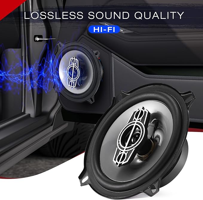 5 Inch 4-Way Car Coaxial Speakers, 300W Max 4Ohm Car Audio Speaker with PEI Dome Tweeters, Tweeters Vehicle Coaxial Speaker Compact for Car Truck Door Speakers Replacement (Pair)