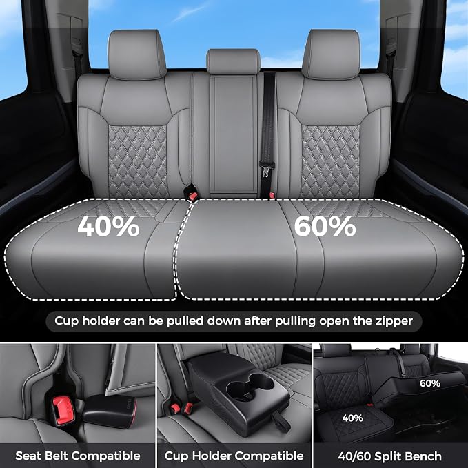 Huidasource for Toyota Tundra Seat Covers, Trucks Front & Rear Leather, Waterproof Truck Tundra Seat Covers 2014-2021 CrewMax Pickup Truck (Full Set/Gray)