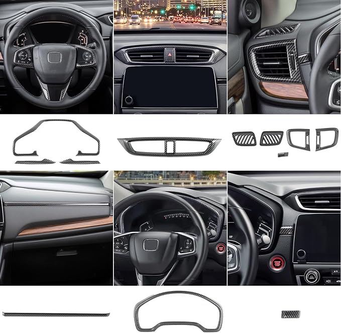 12Pcs Carbon Fiber Steering Wheel Cover AC Air Vent Cover Dashboard Cover Center Console Trim Cover Compatible with 2017-2022 Honda CR-V CRV