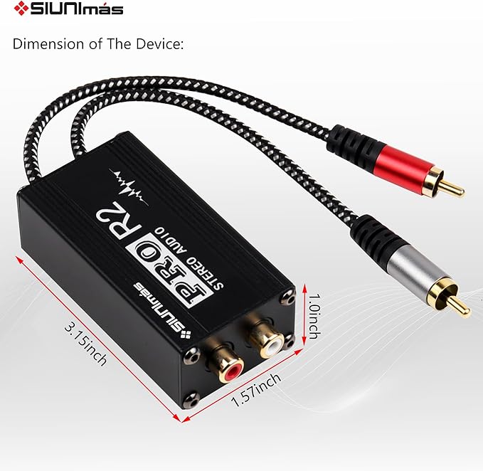 Pro R2 Portable RCA Passive Ground Loop Noise Isolation Box Audio Noise Filter for Home/Car/Official Audio Playing Systems(SIM-RCA-Pro R2)
