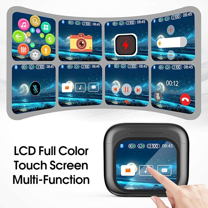 Language Translator Earbuds, Real Time Translation Earbuds 3-in-1 Translation 144 Languages & Accents LCD Touch Screen Open-Ear Design Language Translator Headphones with Digital Display-Black