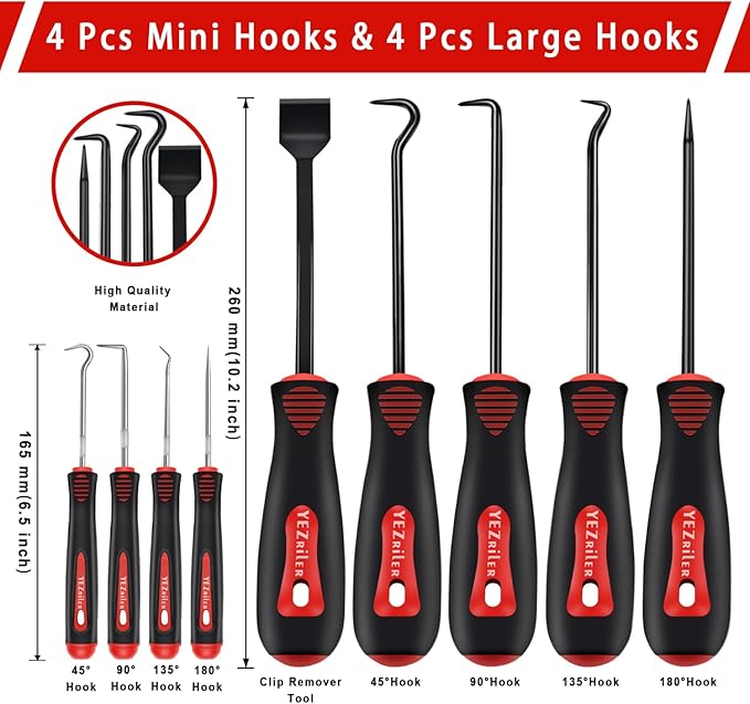 YEZriler 17 Pcs Mechanic Hook Pick Tool Set and Auto Trim Removal Tool Kit with Auto Clip Plier Rivets Puller Telescoping Magnetic Pickup Gasket Scraper for Remove Automotive Hand Pick Up Tools
