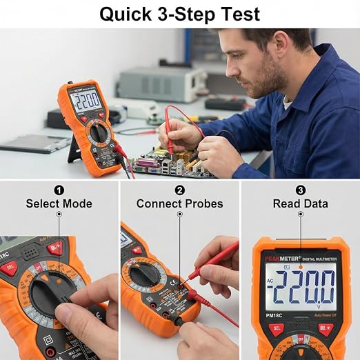 PM18C High Performance Digital Multimeter with AC/DC Voltage, Current Measurement Electrical Tester with 6000 Counts Orange Cover
