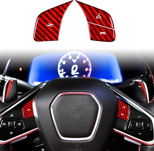 Hard Carbon Fiber, for Corvette C8 2020 2021 2022 2023 Accessories, Steering Wheel Voice Control Button Cover, 3Pcs Car Steering Wheel Button Sticker, No Heated Button