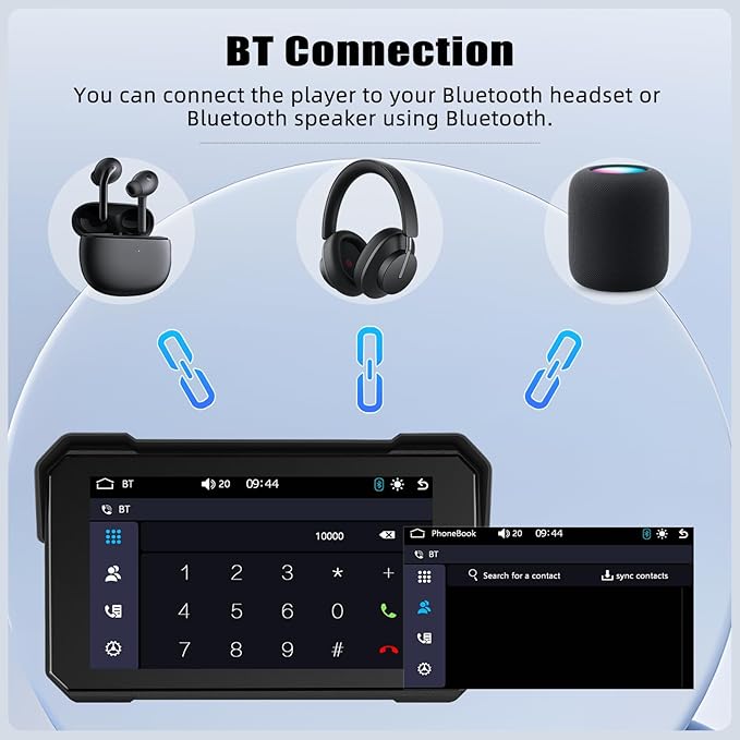 CAMECHO Portable Car Play Screen for Motorcycle, Wireless CarPlay & Android Auto for Motorbike, 5" IP68 Waterproof Touch Screen Motorcycle GPS Navigation System,Bluetooth, Support Siri USB TF EQ 12V