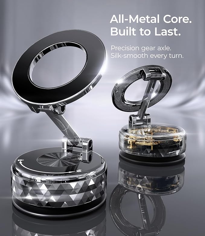 Meifigno Fits 360 ° Rotating Magsafe Car Mount for Tesla, [All-Metal & Upgraded Suction],Vacuum Magnetic Phone Holders for Your Car, Tesla Screen/Windshield/Dashboard Mount for iPhone Android
