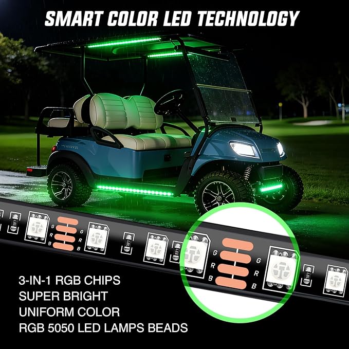 Nilight 6PCS Golf Cart Underbody Light Kit with Canopy Lights RGB Multi-Mode LED Neon Accent Lighting Lamp APP Remote Control Sound Active Music Sync IP67 Waterproof 12V-66V for EZGO Yamaha Club Car