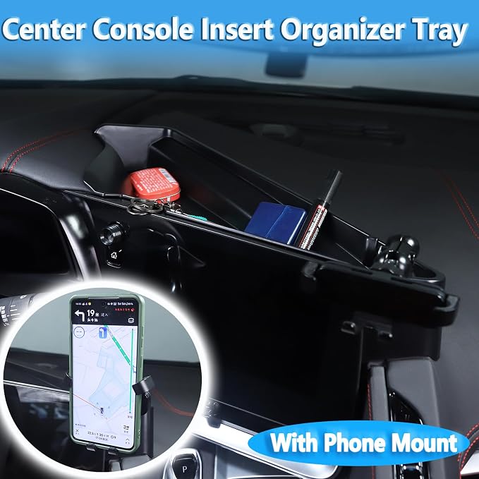 Sekhyna Navigation Screen Back Storage Box Compatible Chevrolet Corvette C8 2020-2025,Dash Organizer Tray,Center Console Phone Insert Auxiliary Storage Tray Interior Accessories (with Phone Mount D)