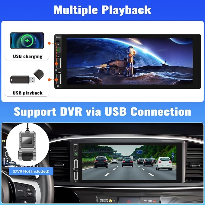 【EQ+5.1-Bluetooth】 Single Din Car Stereo Radio Receiver with A-pple CarPlay Andriod Auto GPS，6.9“ HD Touch Screen 1 din Car MP5 Player FM Radio Mirror Link USB Fast Charge Media Player Backup Cam
