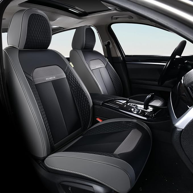 FLORICH Full Set Car Seat Covers 5pcs, Breathable Waterproof Nappa Leather Seat Covers, Gary Seat Covers, Automotive Interior Cover Universal for Cars SUV Truck Sedan - Gary (Grey, Fullset)