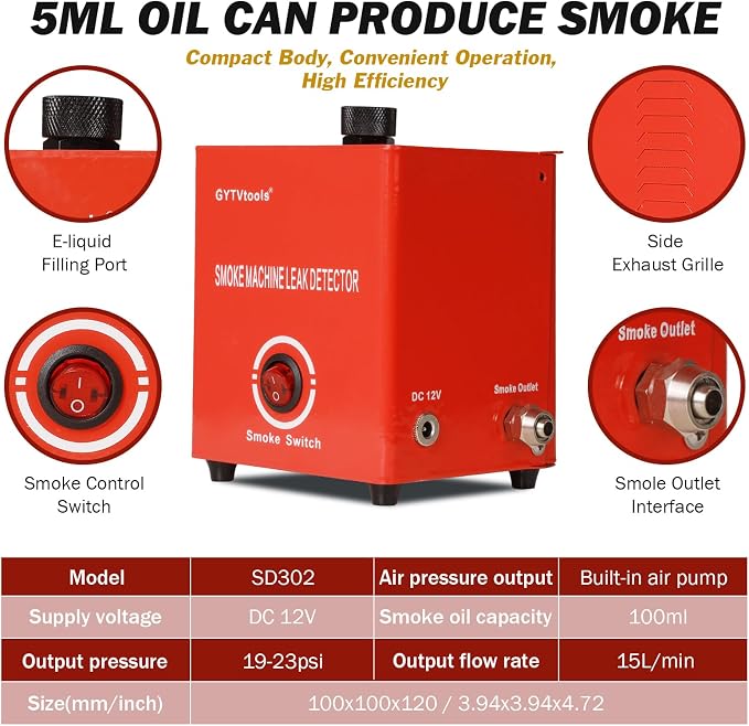 Smoke Leak Detector ，Automotive Smoke Machine， for Detecting leaks in Vacuum, Fuel, EVAP and Other Automotive Systems. (Red Strap Model)