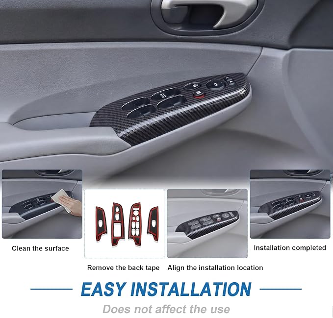 Carbon Fiber Window Lift Switch Panel Cover for Honda Civic 8th Gen 2006 2007 2008 2009 2010 2011