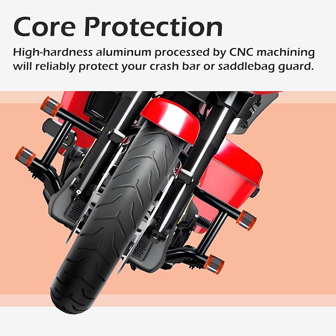 Crash Bar Sliders End Caps CNC Carbon Fiber Inlay Decorative Sliders Fits for 1.25" Front Engine Guard Rear Saddlebag Guard CNC 60mm (Orange)