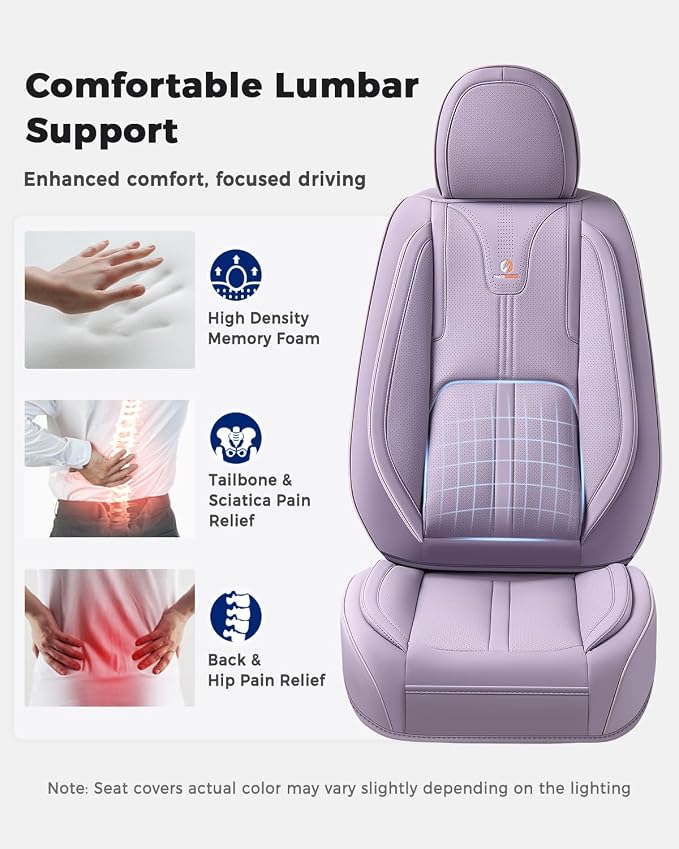 Huidasource Purple Front Seat Cover Luxury Nappa Leather, Front Car Seat Cover with Airbag, Front Storage Pocket, Lumbar Support, Cooling＆Heating, Universal Fit for Most Cars SUV Trucks, Purple