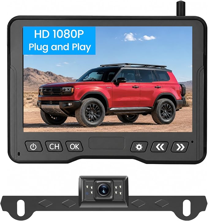 15-Min Install Wireless Backup Camera for Car with 5" HD Dual-Channel Monitor, Plug and Play Stable Signal 1080P No Drill Waterproof IR Night Vision Rear View Camera for Car, SUV, Pickup, Van