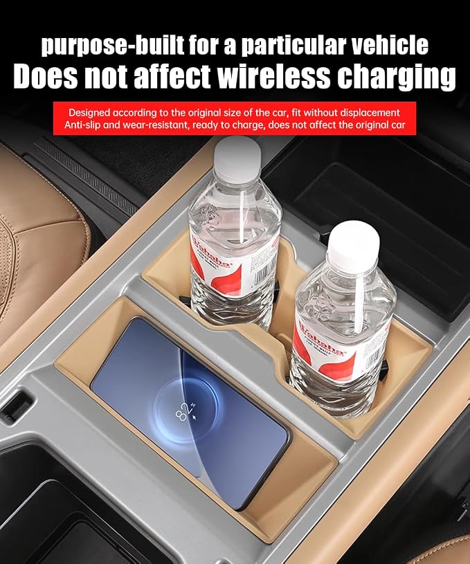 Center Console Storage Box for 2025-2026 Land Rover Defender 90 110 130 Wireless Charging Mat Cup Holder Interior Storage Silicone Mat Tuning Supplies Accessories (2025 Defender (Dark Beige))
