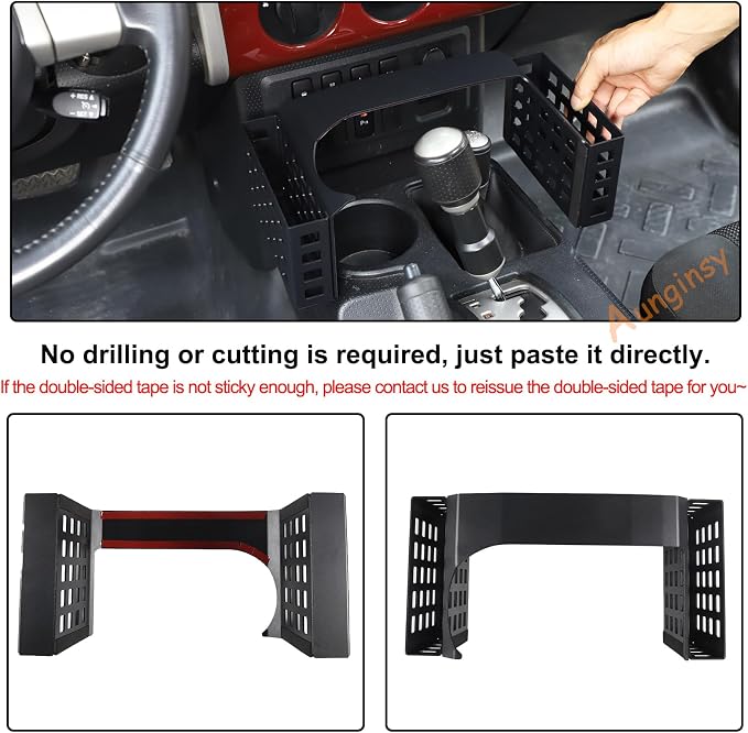 Aunginsy Center Console Gear Storage Box Basket Fit Toyot@a FJ Cruiser 2007-2024 Aluminum Gear Shift Side Storage Baskets Center Console Organizer Tray Armrest Storage Box Basket Interior Accessories