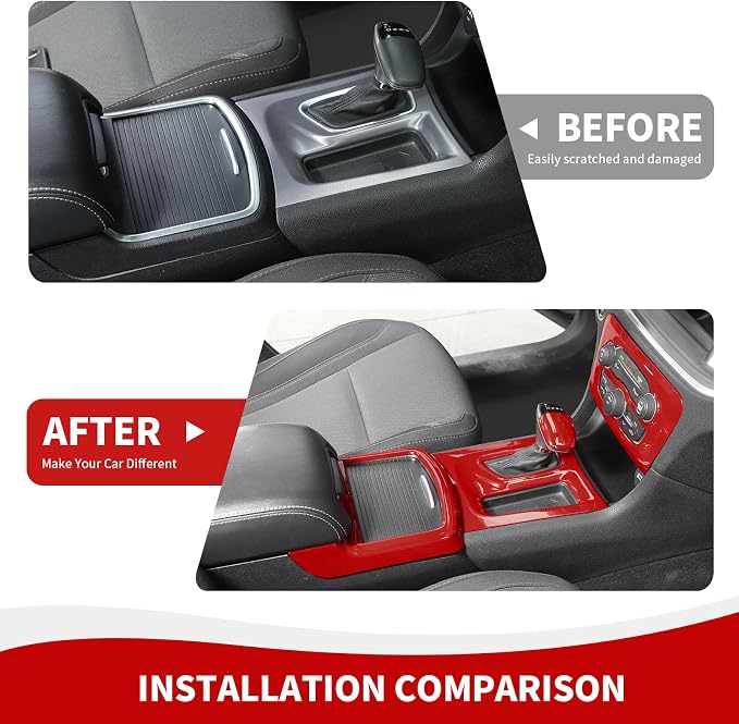 RAZPOY 5PCS Red Interior Trim Kit Compatible with 2015-2023 Dodge Charger Accessories, Gear Shift Cup Holder Cover Headlight Switch Air Conditioning Panel Trim