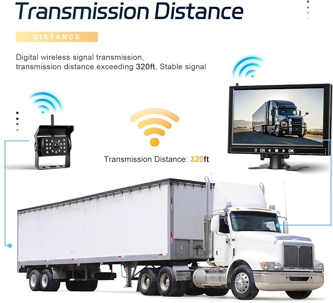 9 Inch Wireless Backup Camera System, Support up to 4 Cameras, 1080P HD 150° Wide Angle, IP68 Waterproof, 4 Split View, BSD Blind Spot Detection, 12-36V Wide Voltage for Truck RV Trailer Van