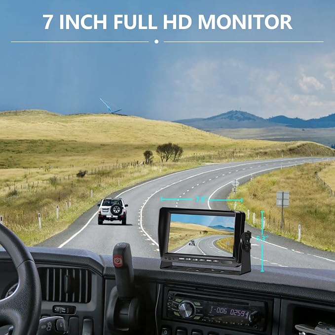VEKOOTO Dual RV Backup Camera System 7-inch AHD 1080P Split Screen Monitor Wired Rear View Camera with IP69 Waterproof Recording IR Night Vision for Truck Camper Tractor Trailer N72