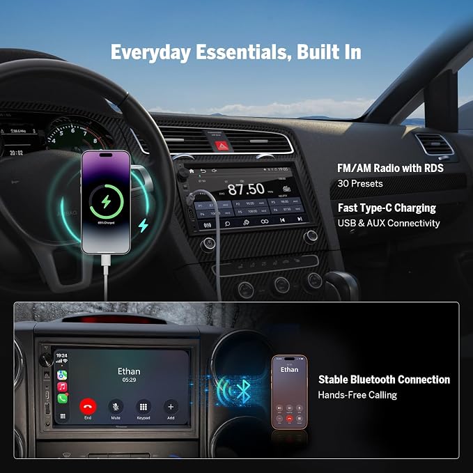 Eonon 7'' Double Din Car Stereo Wireless CarPlay & Wireless Android Auto Car Audio Receivers with AHD Backup Camera, Built in DSP, Bluetooth, MirrorLink, SWC, FM/AM, Fast Charge - X3