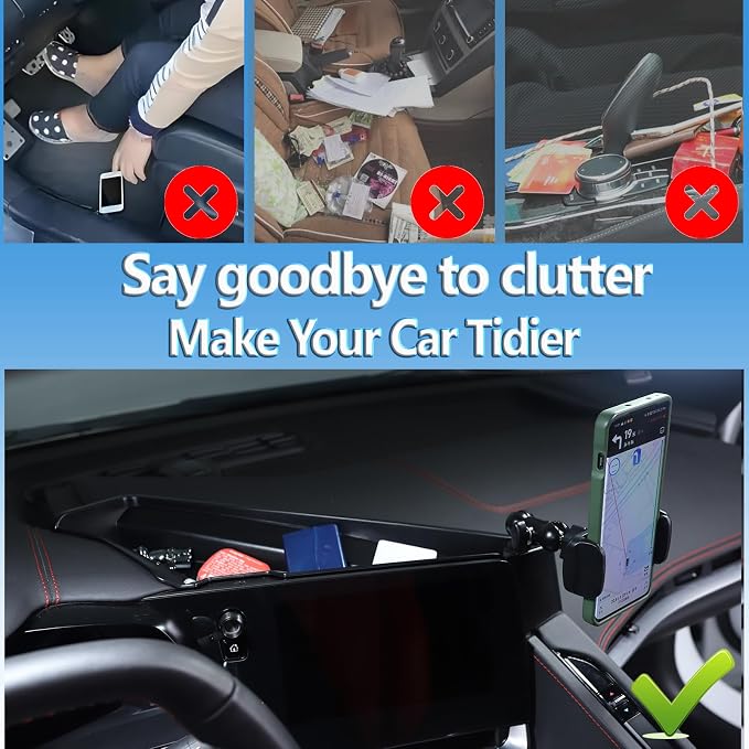 Sekhyna Navigation Screen Back Storage Box Compatible Chevrolet Corvette C8 2020-2025,Dash Organizer Tray,Center Console Phone Insert Auxiliary Storage Tray Interior Accessories (with Phone Mount A)