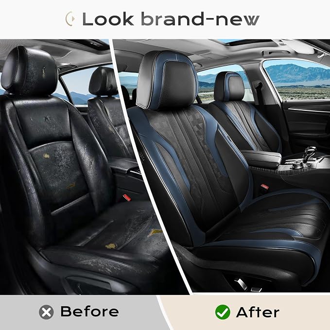 Coverado Car Seat Covers Full Set, Seat Covers for Cars, Front Seat Covers and Back Seat Cover Waterproof Leather Automotive Seat Cover, Universal Car Interior Protectors Cushion for Most Cars