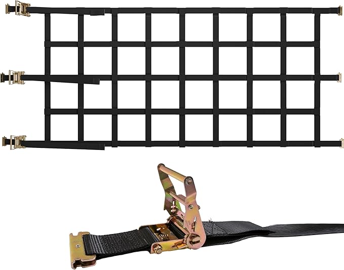 US Cargo Control E Track Cargo Nets for Trailer 82" x 42", Adjustable Heavy Duty Cargo Net with Ratchets for E-Track and X-Track Systems, 8" x 8" Holes, Use in Enclosed Trailers, Box Trucks, Garages