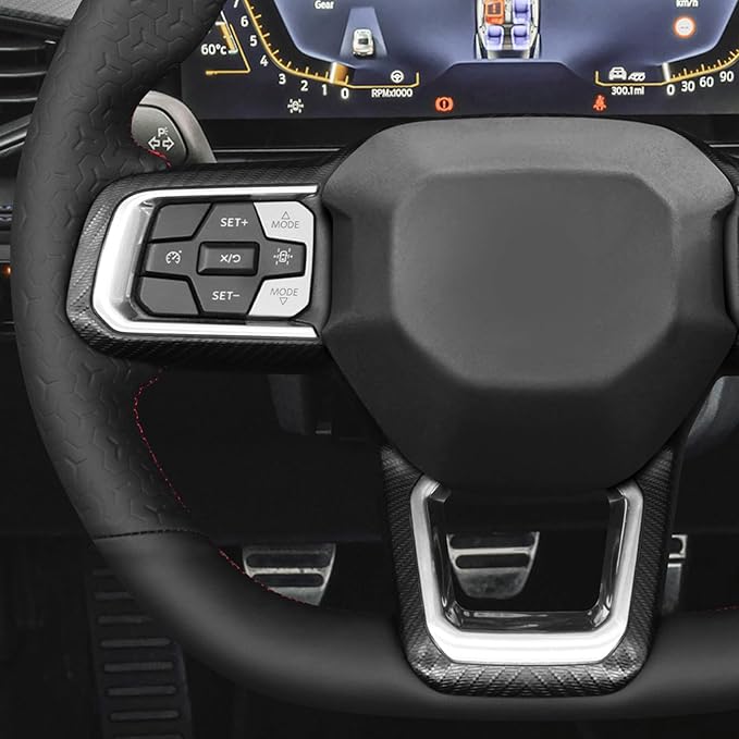 MEWANT Hand Stitch Black Smooth Geom Embossed Artificial Leather Steering Wheel Cover for Ford Mustang 2024