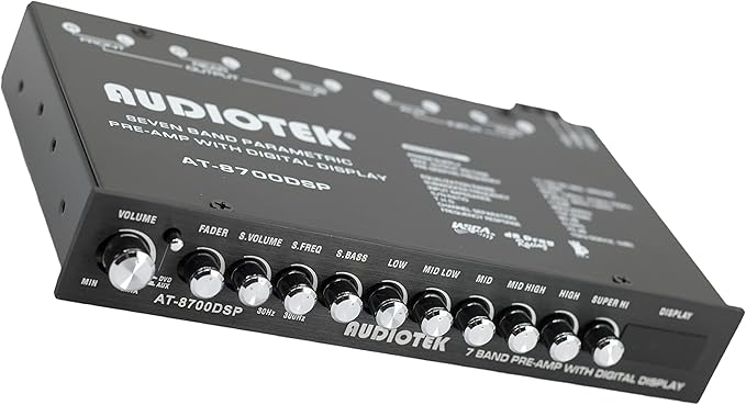Audiotek 8700DSP 1/2 Din 7 Band Car Audio Equalizer EQ Front, Rear + Sub Output, Up to 7V RMS of Output, Gold-Plated RCA connectors for Best Audio Output for Car, Boat, RV, RTV, Motorcycle