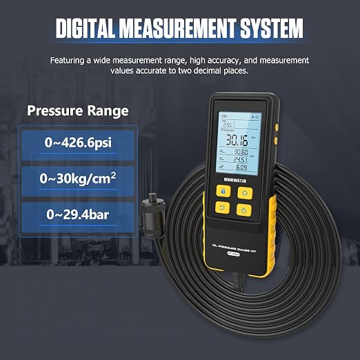 Oil Pressure Tester Kit, Intelligent Digital Backlit Display Screen with 17 Connectors, Test Hose 0-426PSI Automotive Engine Oil Pressure Gauge Tester Tool, 3 Units Switching, Data Holdinc & Zeroing
