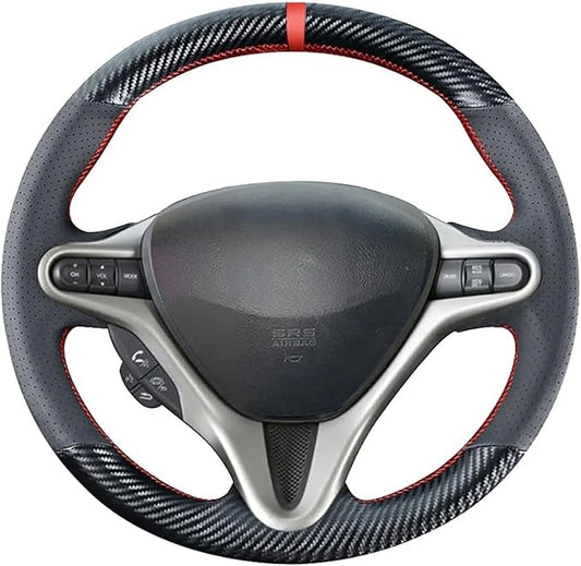 Loncky Custom Fit OEM DIY Car Carbon Leather Steering Wheel Cover for Honda Civic 2006 2007 2008 2009 2010 2011 Interior Accessories