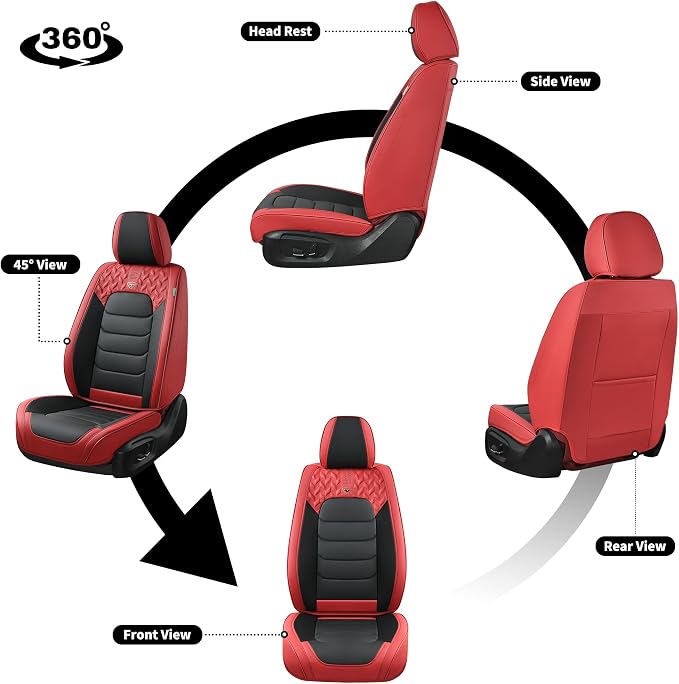 FLORICH Car Seat Covers, Leather Seat Covers, Front Seat Covers 2PCS,Waterproof Car Seat Protector, Auto Driver Seat Covers Accessories Fit for Most SUV Trucks(Red&Black, Front Pair)